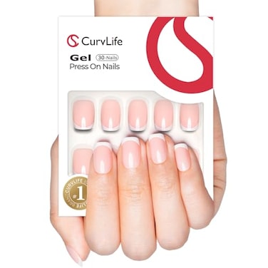 Curvlife Soft Gel Press on Nails Gel Nail Tips French Short Style Full Cover Design Reusable Fake Nails Kit with Glue and Adhesive Tabs