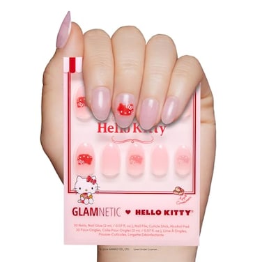 Glamnetic x Hello Kitty and Friends Press On Nails Hello Kitty Short Oval Red Graphic Fake Nails in a Velvet Finish 15 Sizes 30 Nail Kit with Glue
