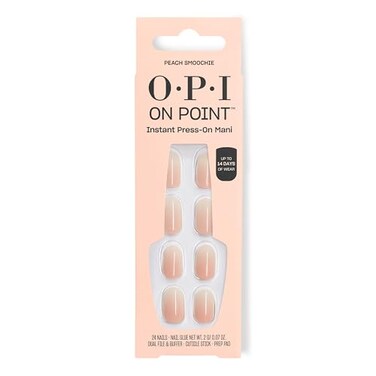OPI On Point Peach Smoochie Short Round Nude Ombr Peach Beige Press On Nails 24 Count with Nail Glue Long Lasting Reusable Nondamaging Fall 2025 Shades