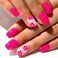 Curvlife Soft GelPress on Nails 30Pcs 15 Sizes Nail Tips Full Cover Pink Flower Short Design Reusable Gel Nails Kit with Glue and Adhesive Tabs
