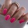 CurvLife Soft Gel Press on Nails Short Square Hot Pink Acrylic Fake Nails with Apricot Design Full Cover False Nails Glossy Nude Glue on Nails Artificial Stick on Nails for Women BrightPink