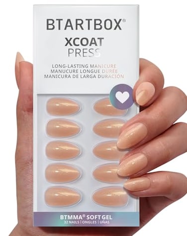 BTArtbox Press On Nails Short LampCurable Sparkly Almond Press On Nails with Glue for Women SemiTransparent Soft Gel Glue On Nails in 16 Sizes 32 Stick On Nails Kit Glow Mates