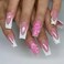 Foccna French Press on Nails Medium Long Pink Fake Nails Square Bling Glossy 3D Flower Design False Nail Tips Artificial Nails Finger Manicure for Women and Girls24pcs
