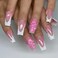 Foccna French Press on Nails Medium Long Pink Fake Nails Square Bling Glossy 3D Flower Design False Nail Tips Artificial Nails Finger Manicure for Women and Girls24pcs