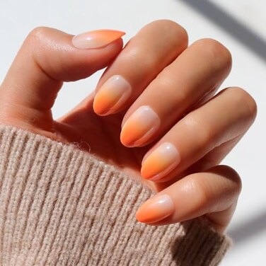 Glamnetic Press On Nails Candy Corn Short Oval Fake Nails with Ombre Design and Glazed Finish Salon Quality Halloween Nails 15 Sizes 30 Nail Kit with Glue