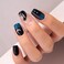 CurvLife Press on Nails Acrylic Fake Nails with Night Medium Square Design Full Cover False Nails for Women Reusable Nail Kit with Nail Glue Adhesive Tabs