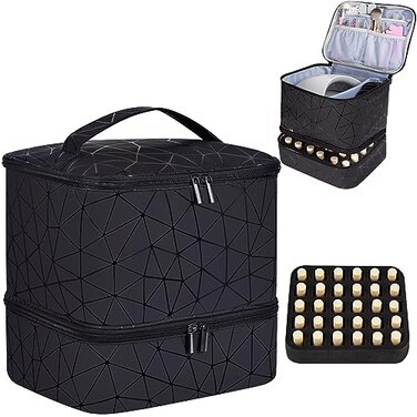 CTWWFS PU Leather Nail Polish Organizer and Nail Lamp Case Nail Kit Organizer Holds 30 Bottles 15ml 05 floz and a Nail Lamp Nail Polish Carrying Case with Manicure Tools Storage Sections