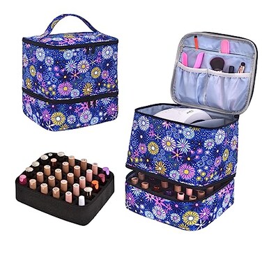 ZFZGFRCS Upgraded Nail Polish Organizer Case Holds 30 Bottles and 1 Nail Light Doublelayer Nail Bag Organizer Case Nail Polish Storage Bag with Handles Style BFlower