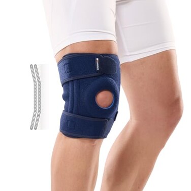 Comforband Adjustable Knee Brace Support with Side Stabilizer Patellar Tendon Support for Knee Pain Arthritis Injury Recovery Running Workout Adjustable Compression Knee Brace for Men Women Navy Regul