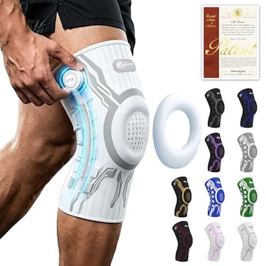 Kuangmi Knob Knee Brace for Pain Relief Knee Support with Patella Gel Pad Side Stabilizers Compression Knee Sleeve for Workout Arthritis Joint Pain Meniscus Tear WhiteRightLargeSingle