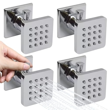Backnets Brass Shower Body Jets with Adjustable Flow Massage Spa Polished Chrome Square Body Spray Shower Side Wall Sprayer Head Jets 4 pcs Water Saving