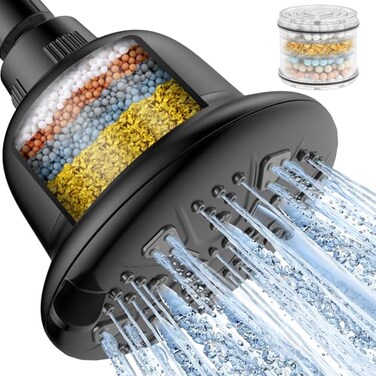 MakeFit Filtered Shower Head Matte Black High Pressure Shower Head with filter for Hard Water Rain Shower Head Water Softener Luxury 7 Settings Adjustable Water Filter Showerhead Matte Black