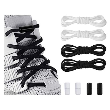 anan520 Elastic No Tie Shoe Laces For AdultsKidsElderlySystem With Elastic Shoe Laces2 Pairs Blackwhite