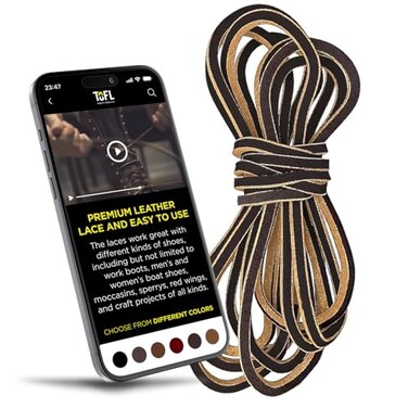 TOFL Leather Logger Work Boot Laces 108 BrownStripe Genuine North American Cowhide 964 Thick Shoelaces for Construction Welding Hiking Flat Strap Style High Eyelet Boot Fit 3 Pair