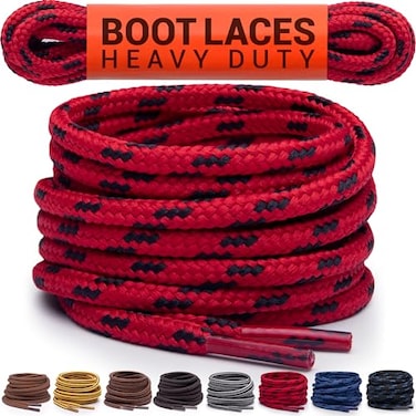 Miscly Round Boot Laces 1 Pair Heavy Duty and Durable Shoelaces for Boots Work Boots Hiking Shoes RedBlack 54 inches 137 cm