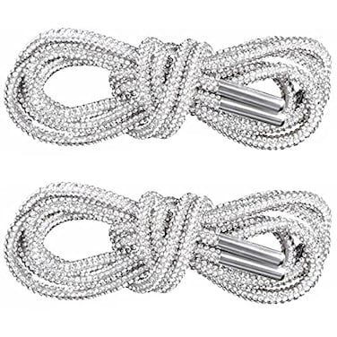 PAGOW 1Pairs Rhinestone Glitter Rope Crystal Bling Bling Shiny Round Shoe Laces for Sneakers Drawstring Cords Replacement for Sweatpants Shorts Crystal Hoodies White
