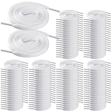 Tigeen 120 Pairs Flat Shoe Laces Bulk 47 Long 516 Wide Athletic Shoe Laces Strings for Sneakers Running Replacement BootWhite