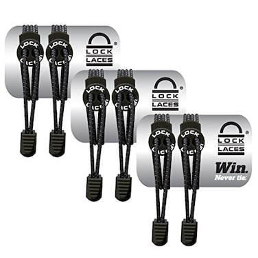 Lock Laces Elastic No Tie Shoe Laces Pack of 3 One Size Fits All for Kids Adults Easy to Use Adjustable BlackBlackBlack