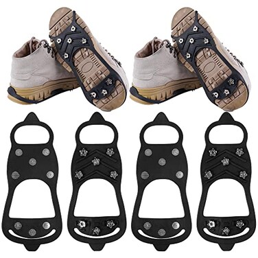 WBCBEC 2 Pairs Non Slip Gripper Spike Ice Traction Cleats Walk Traction Cleat Durable Ice Snow Grips for Shoes Boot with 8 Steel Studs Crampons
