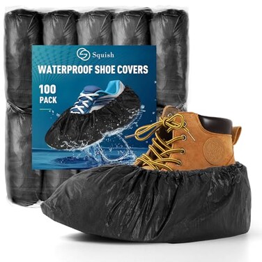 squish Shoe Covers Disposable NonSlip 100 Pack 6g Thick Booties Cover Waterproof Slip Resistant Disposable Shoe Covers Durable Protector Covers for Indoors and Outdoors Fit Up to 13 Size Black
