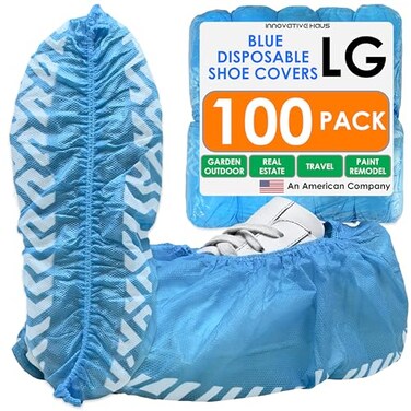 Innovative Haus Blue Indoor Disposable Shoe Covers Disposable Non Slip Boot Covers Indoor Reusable Booties Treads Water Resistant 100 Pack Large