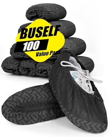Buself XLarge 200 Count Shoe Covers Disposable NonSlip Premium Cloth Boot Covers Slipresistant Durable Breathable Nontoxic Recyclable Stretchable Fits Up to Size 13 US Men Black