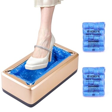 JATHIN Automatic Shoe Covers Dispenser for Indoors Shoe Cover Machine Kit Include 200PCS Disposable Plastic shoe cover dispenser box Gold