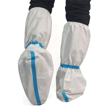 ZMDREAM Hazmat Boot and Shoe Covers 6 Pairs Disposable Knee High Booties NonSlip and Waterproof White 18 inches Tall