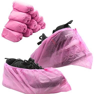 Piutouyar Shoe Covers Disposable Nonslip for Indoors 100 Pack 50 Pairs Shoe Boot Covers Disposable Booties Shoe Covers One Size Fits All Pink