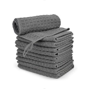 watchget Barista Micro Cloth 10 Pack Microfiber Barista Cleaning Towels Microfiber Waffle Weave Kitchen Dish Cloth Coffee Bar Towel Coffee Machine Cleaning Cloth Dark Grey12x12