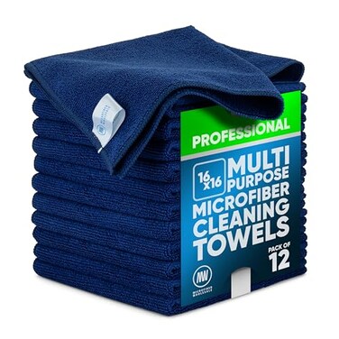 Microfiber Wholesale MW Pro MultiSurface Microfiber Towel 12 Pack Premium Cleaning Cloth Clean Buff Dust Polish Absorb Large 16x16 Dark Blue