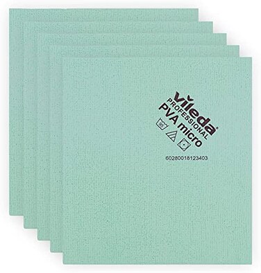 Vileda Professional PVA Microfiber Green All Purpose Cleaning Shammy Shiny Streak Free Results Synthetic Chamois Towel Smooth Absorbent Materials 5 Pack