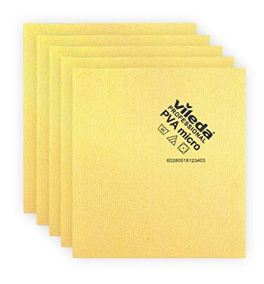 Vileda Professional PVA Microfiber Cloth All Purpose Cleaning Shammy Shiny Streakfree Results Synthetic Chamois Towel Ideal for Hard Surfaces Smooth Absorbent Materials 5 Pack Yellow