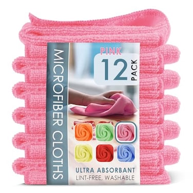 HearthHarbor Hearth Harbor Microfiber Cleaning Cloths 12 Pack Pink Reusable Towels Lint Free