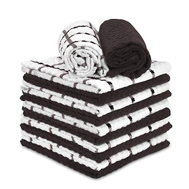 TALVANIA Dishcloths for Kitchen 100 Cotton Terry 12 Pack 12 x 12 Inches Soft Absorbent Dish Rags Wash Cloths Cleaning Dish Towels Small Kitchen Cloths Washcloths Brown White