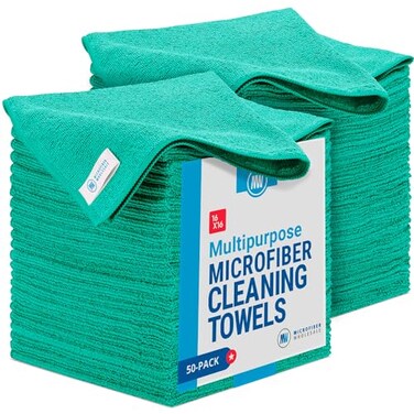 Microfiber Wholesale 16 x 16 All Purpose Towels 50 Pack Reusable Wash Cloths Dust Kitchen Car Shop Rags for Cleaning Green