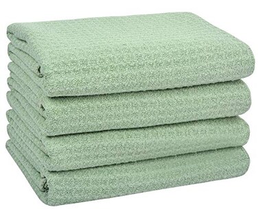 VIVOTE Microfiber Kitchen Towels Super Absorbent Soft No Lint Waffle Weave Fast Drying Hand Towels 4 Pack Green 16 Inch X 24 Inch