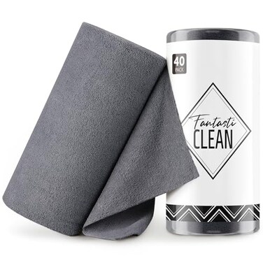 Fantasticlean Microfiber Cleaning Cloth Roll 40 Pack Tear Away Microfiber Towels 12 x 12 Reusable Washable Scratch Free Ultra Absorbent for AllAround Cleaning Supplies DimGrey
