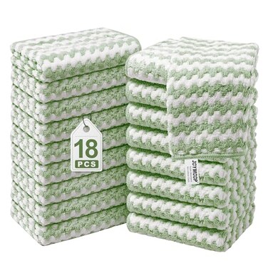JOYMOOP Microfiber Cleaning Cloths 18 Pack 10 x 10 Green Reusable LintFree Super Absorbent Towels for Kitchen Car and Household Cleaning