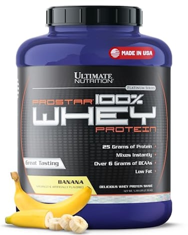 Ultimate Nutrition Prostar Whey Protein Powder Isolate Banana Low Carb High Protein Powder Shake for Muscle Gain Recovery Low Sodium LowFat Keto Friendly 528 lbs Tub