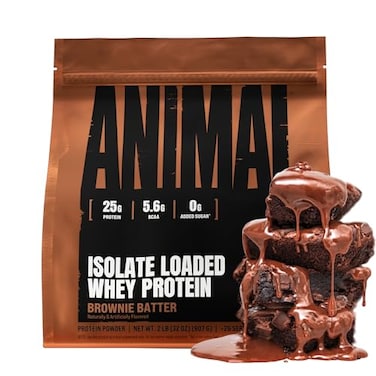 Animal Whey Isolate Protein Powder Loaded for Pre Post Workout Muscle Builder and Recovery with Digestive Enzymes for Men Women 25g Protein Great Taste Low Sugar Brownie Batter 2 lbs