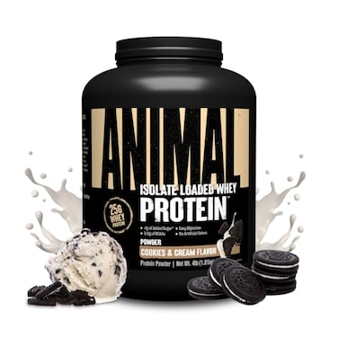 Animal Whey Isolate Protein Powder Loaded for Pre Post Workout Muscle Builder and Recovery with Digestive Enzymes for Men Women 25g Protein Great Taste Low Sugar Cookies Cream 4 lbs