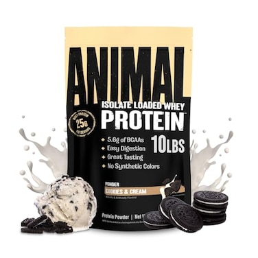 Animal Whey Isolate Protein Powder Loaded for Pre Post Workout Muscle Builder and Recovery with Digestive Enzymes for Men Women 25g Protein Great Taste Low Sugar Cookies Cream 10 lbs