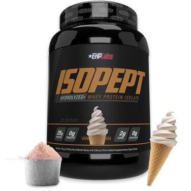 EHP Labs IsoPept Hydrolyzed Whey Protein Powder by EHPlabs 100 Whey Protein Isolate Hydrolysate 27g of Protein NonGMO Gluten Free Fast Absorbing Easy Digesting 27 Serves Vanilla IceCream