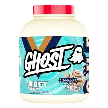 GHOST Whey Protein Powder Cinnabon 5LB 25G of Protein Cinnamon Roll Flavored Isolate Concentrate Hydrolyzed Whey Protein Blend Post Workout Shakes Soy Gluten Free