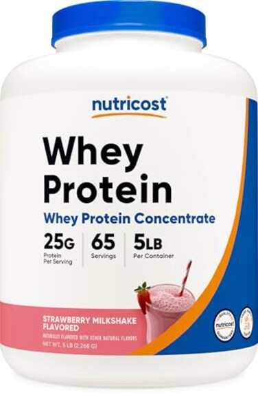 Nutricost Whey Protein Concentrate Strawberry Milkshake 5LBS Gluten Free GMO Free