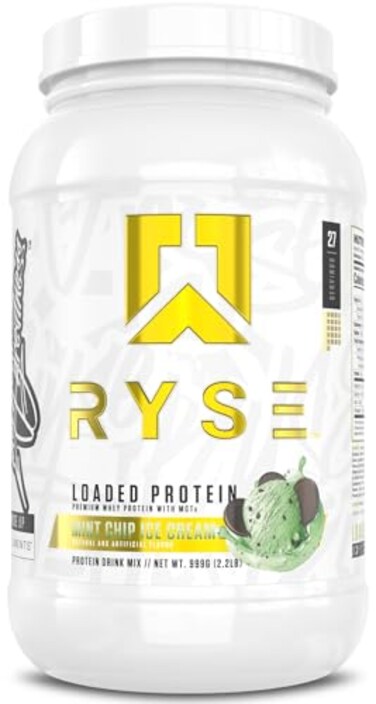 RYSE Up Supplements RYSE Loaded Protein Powder Mint Chip Ice Cream 25g Whey Protein Isolate Concentrate with Prebiotic Fiber MCTs Low Carb Low Sugar DigestiveFriendly 27 Servings 2 lb Tub
