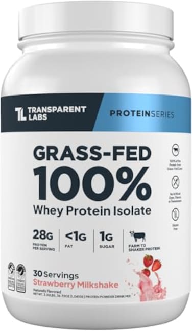 Transparent Labs GrassFed Whey Protein Isolate Natural Flavor Gluten Free Grassfed Whey Protein Powder w 28g of Protein per Serving 9 Essential Amino Acids 30 Servings Strawberry Milkshake