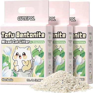 Cutepol Mixed 4in1 Clumping Cat Litter 165 lb Odor Control and Rapid Clumping Water Absorbent and Flushable DustFree MultiCat Bentonite Tofu Cat Litter Jasmine Scent 55lbPack