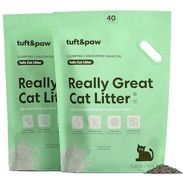 TUFTPAW Tuft Paw Really Great Cat Litter Ultra Low Tracking Tofu Cat Litter Clumping Flushable Odor Control DustFree Unscented 925lbs x 2Bags Charcoal